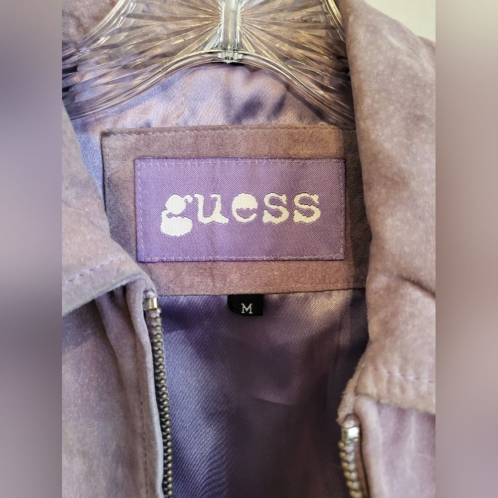 Vintage GUESS Leather Suede Short Lavender Cinch Waist Jacket Size M - Picture 2 of 15